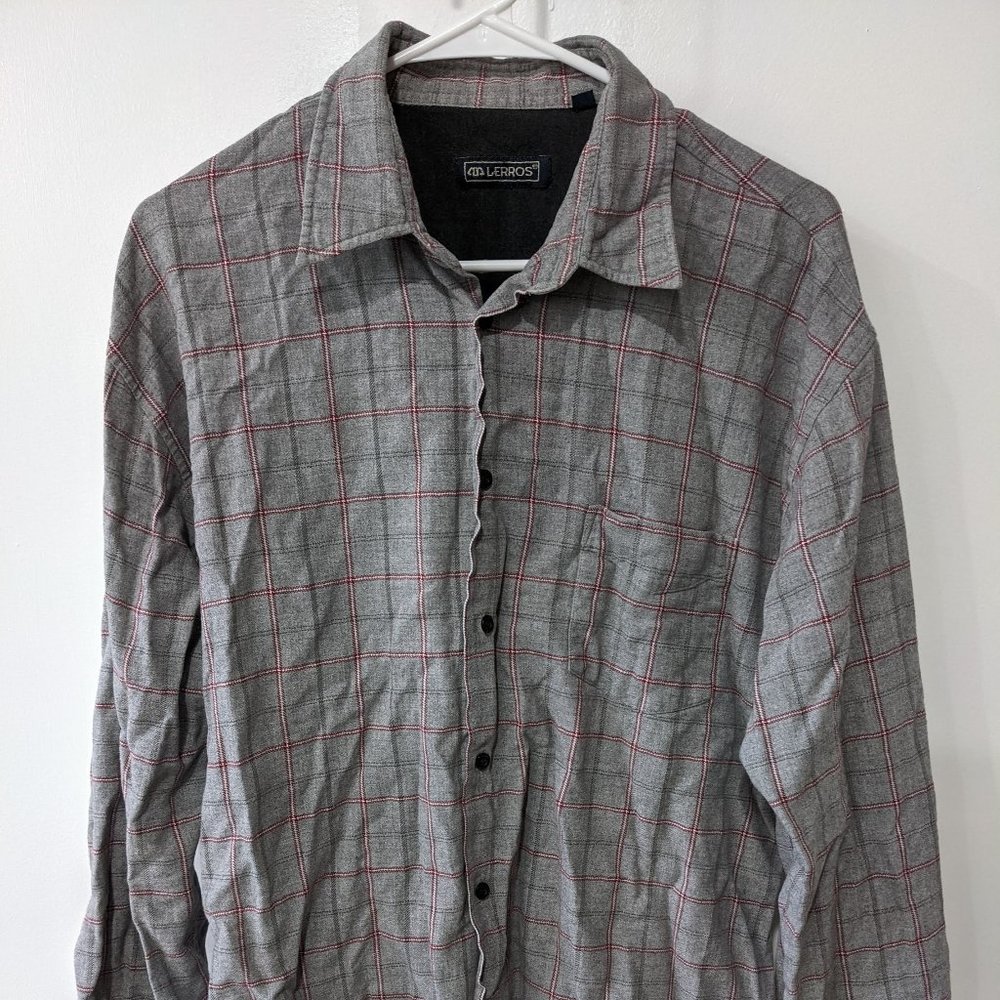 XL button-up shirt - gray & burgundy plaid